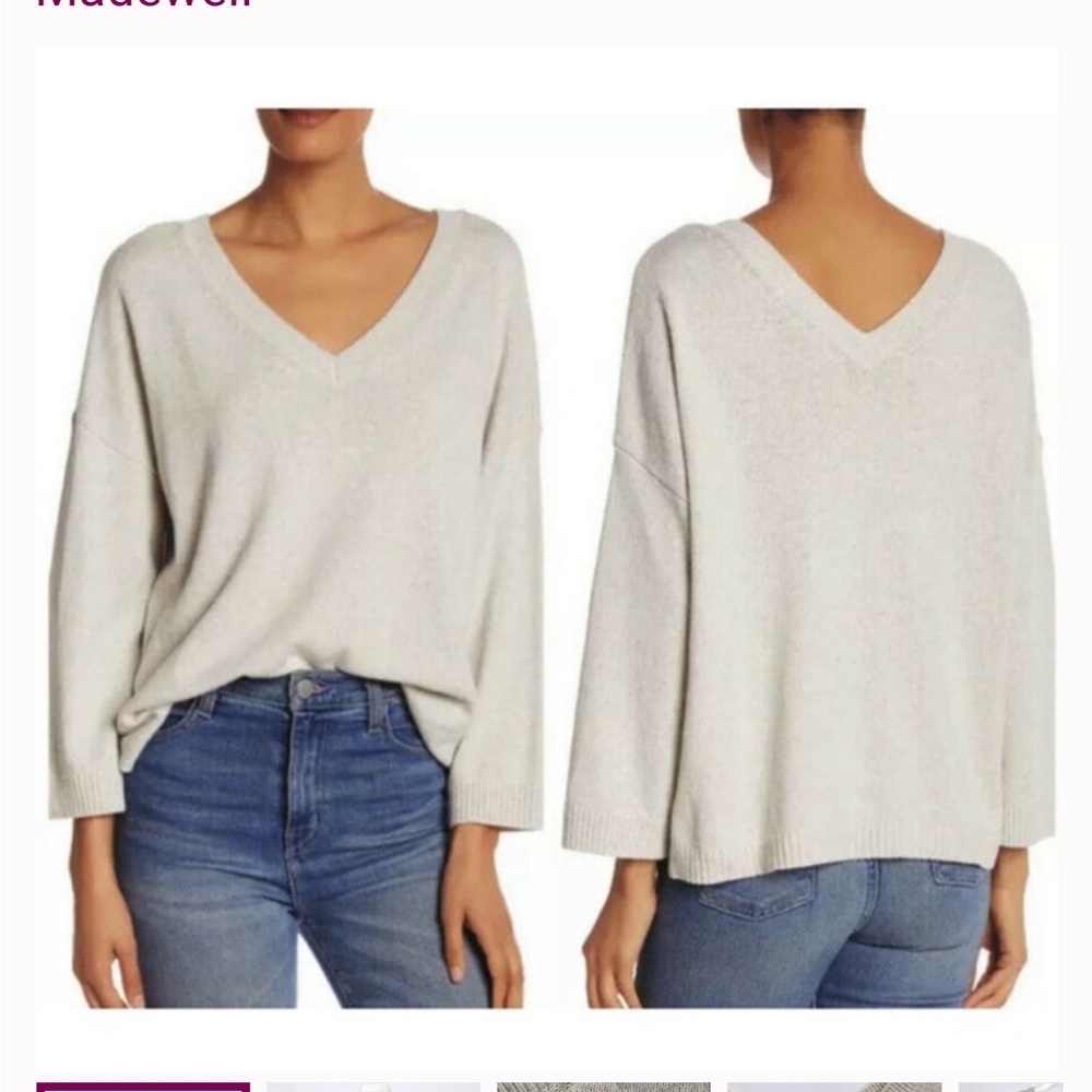 Madewell Women's Double V-Neck Oatmeal Crop Think Knit‎ Sweater